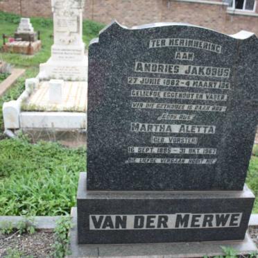 MERWE Andries Jakobus, van der 1882-1951 &amp; Martha Aletta VORSTER 1885-1967