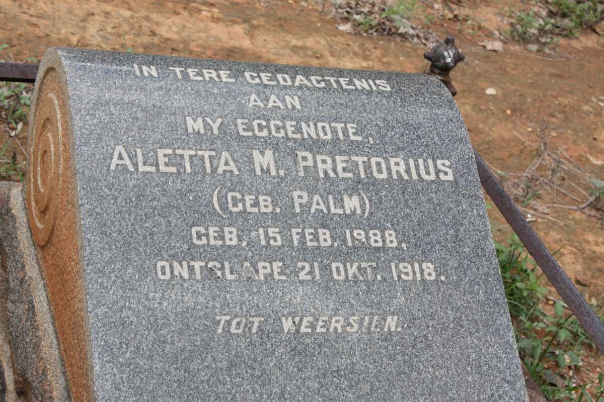 PRETORIUS Aletta M. nee PALM 1888-1918