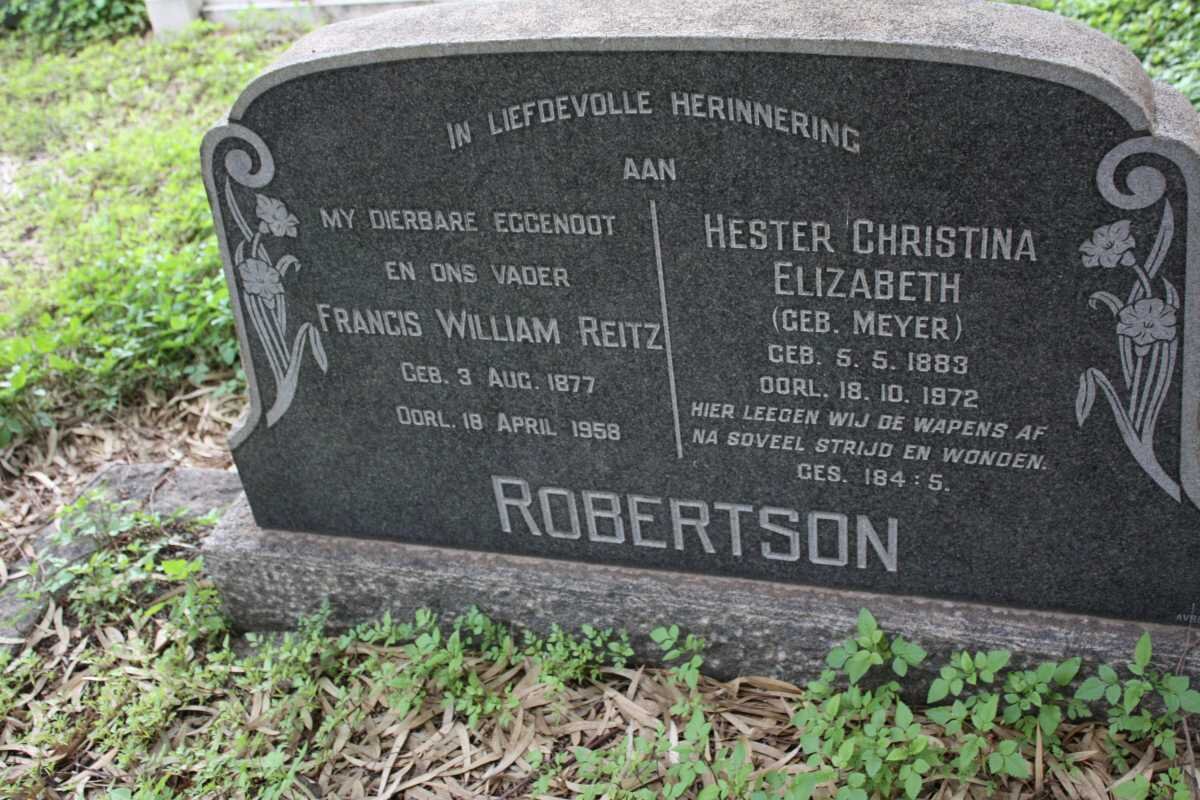 ROBERTSON Francis William Reitz 1877-1958 &amp; Hester Christina Elizabeth MEYER 1883-1972