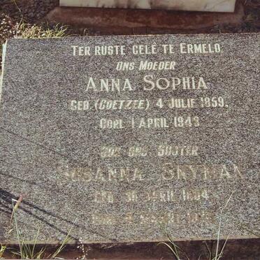 SNYMAN Anna Spohia nee COETZEE 1859-1943 :: SNYMAN Susanna 18?4 -