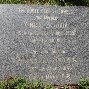 SNIJMAN Anna Sophia nee COETZEE 1859-1943 :: SNYMAN Susanna 1894-1936