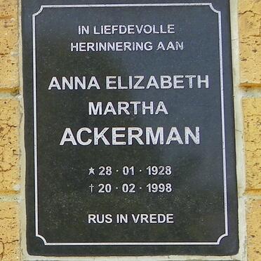 ACKERMAN Anna Elizabeth Martha 1928-1998