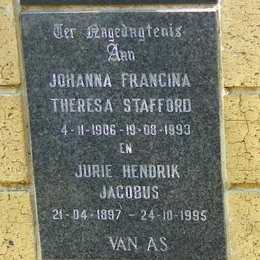 AS Jurie Hendrik Jacobus, van 1897-1995 &amp; Johanna Francina Theresa Stafford 1906-1993