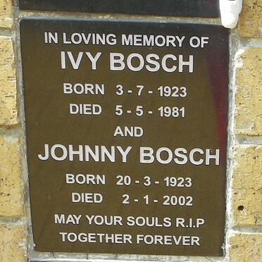 BOSCH Johnny 1923-2002 &amp; Ivy 1923-1981