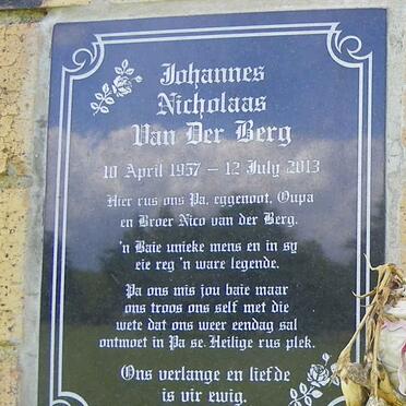 BERG Johannes Nicolaas, van der 1957-2013