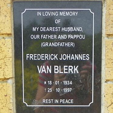 BLERK Frederick Johannes, van 1934-1997