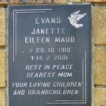 EVANS Janette Eileen Maud 1919-2001