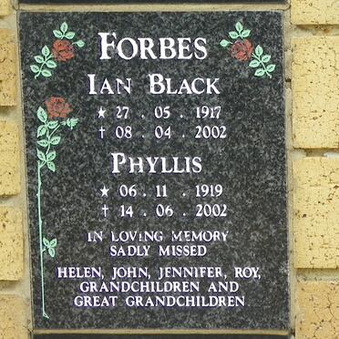 FORBES Ian Black 1917-2002 &amp; Phyllis 1919-2002