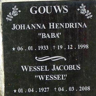 GOUWS Wessel Jacobus 1927-2008 &amp; Johanna Hendrina 1933-1998