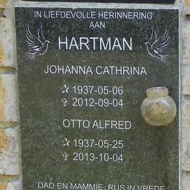 HARTMAN Otto Alfred 1937-2013 &amp; Johanna Cathrina 1937-2012