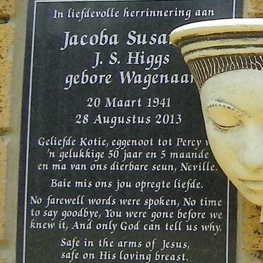 HIGGS Jacoba Susanna nee  WAGENAAR 1941-2013