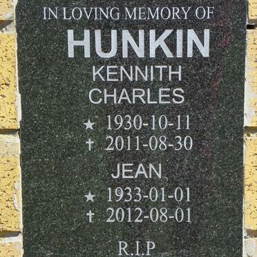 HUNKIN Kennith Charles 1930-2011 &amp; Jean 1933-2012