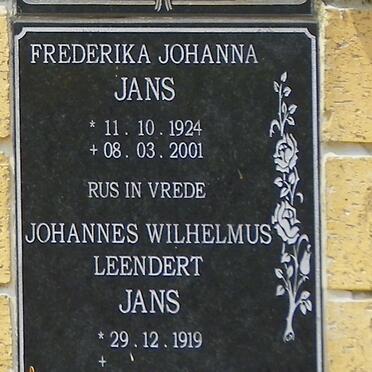 JANS Johannes Wilhelmus Leendert 1919- &amp; Frederika Johanna 1924-2001