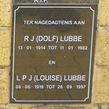 LUBBE R.J. 1914-1982 &amp; L.P.J. 1918-1997
