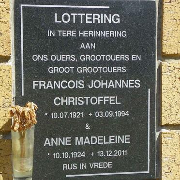 LOTTERING Francois Johannes Christoffel 1921-1994 &amp; Anne Madeleine 1924-2011