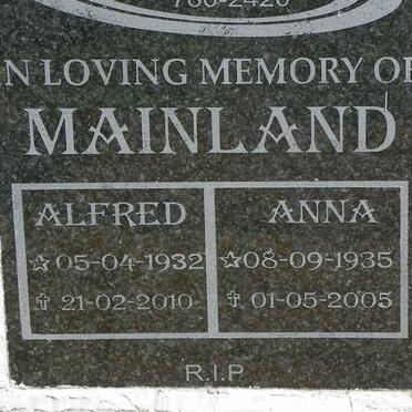 MAINLAND Alfred 1932-2010 &amp; Anna 1935-2005