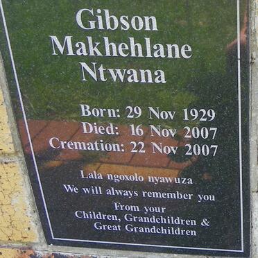 NTWANA Gibson Makhehlane 1929-2007
