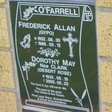 O'FARRELL Frederick Allan 1932-1988 &amp; Dorothy May CLARK 1935-2005