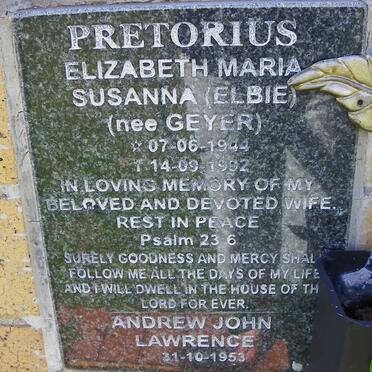 PRETORIUS Elizabeth Maria Susanna nee GEYER 1944-1992