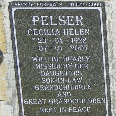 PELSER Cecilia Helen 1922-2007