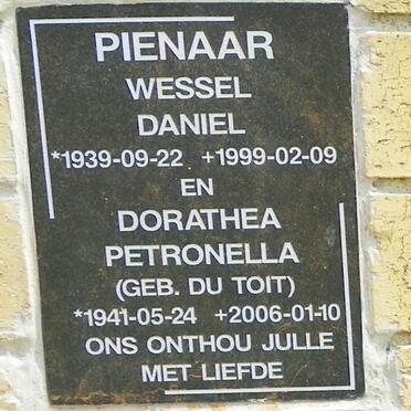 PIENAAR Wessel Daniel 1939-1999 &amp; Dorathea Petronella DU TOIT 1941-2006