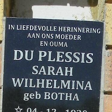 PLESSIS Sarah Wilhelmina, du nee BOTHA 1920-2013