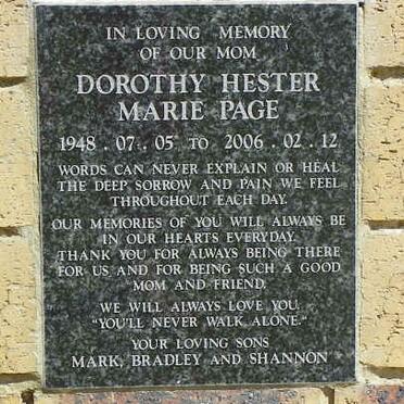 PAGE Dorothy Hester Marie 1948-2006