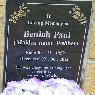 PAUL Beulah nee WEBBER 1959-2012
