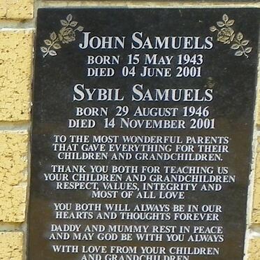 SAMUELS John 1943-2001 &amp; Sybil 1946-2001
