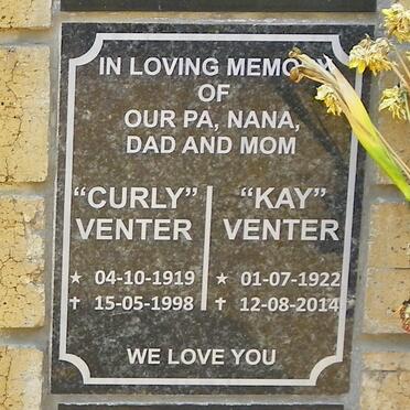 VENTER Curley 1919-1998 &amp; Kay 1922-2014