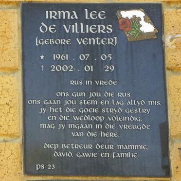 VILLIERS Irma Lee, de nee VENTER 1961-2002
