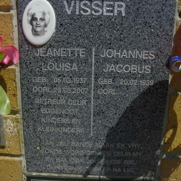 VISSER Johannes Jacobus 1939- &amp; Jeanette Louisa 1937-2007