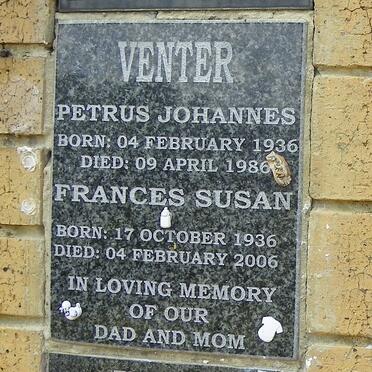 VENTER Petrus Johannes 1936-1986 &amp; Frances Susan 1936-2006