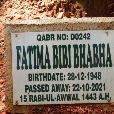 BHABHA Fatima Bibi 1948-2021