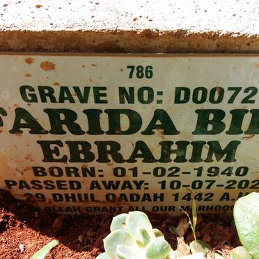 EBRAHIM Farida Bibi 1940-2021