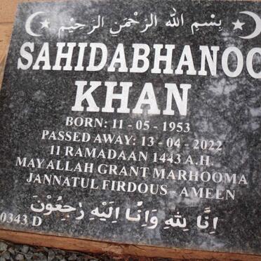 KHAN Sahidabhanoo 1953-2022