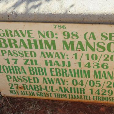 MANSOOR Ebrahim -2015 &amp; Zohra Bibi Ebrahim -2008