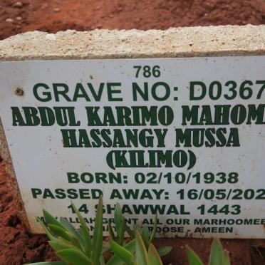 MUSSA Abdul Karimo Mahomed Hassangy 1938-2022