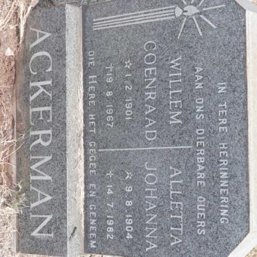 ACKERMAN Willem Coenraad 1901-1967 &amp; Alletta Johanna 1904-1982