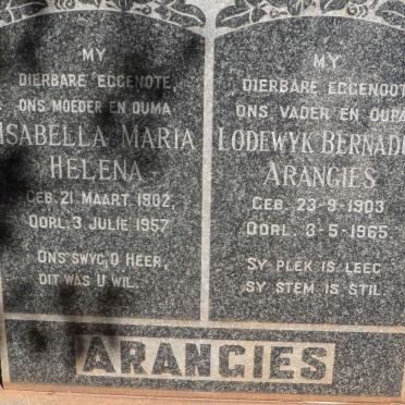 ARANGIES Lodewyk Bernadus 1903-1965 &amp; Isabella Maria Helena 1902-1957