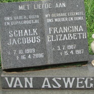 ASWEGEN Schalk Jacobus, van 1909-2006 &amp; Francina Elizabeth 1907-1987
