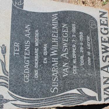 ASWEGEN Susarah Wilhelmina, van nee KLOPPER 1869-1958