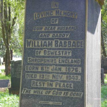 BABBAGE William 1876-1943 &amp; Viva Eugenie CHEW 1888-1974