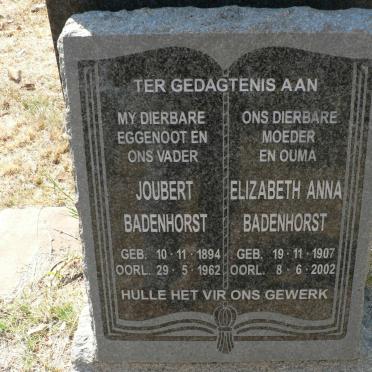 BADENHORST Joubert 1894-1962 &amp; Elizabeth Anna 1907-2002