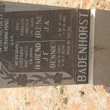 BADENHORST Barend J.E. 1903-1979 &amp; Irene J.A. 1912-1981