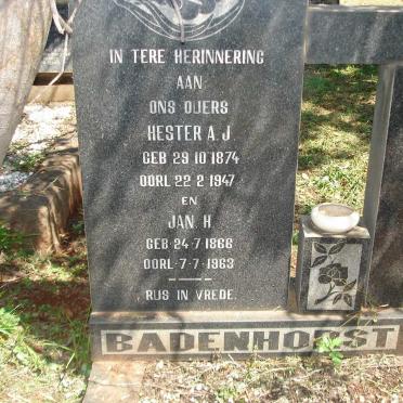 BADENHORST Jan H. 1866-1963 &amp; Hester A.J. 1874-1947