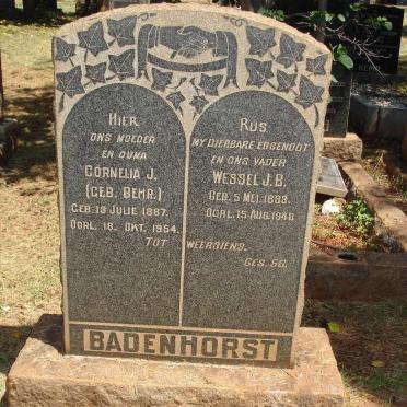 BADENHORST Wessel J.B. 1883-1948 &amp; Cornelia J. BEHR 1887-1954
