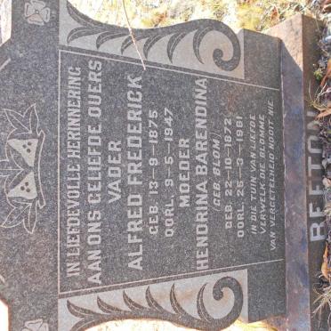 BEETON Alfred Frederick 1875-1947 &amp; Hendrina Barendina BLOM 1872-1961