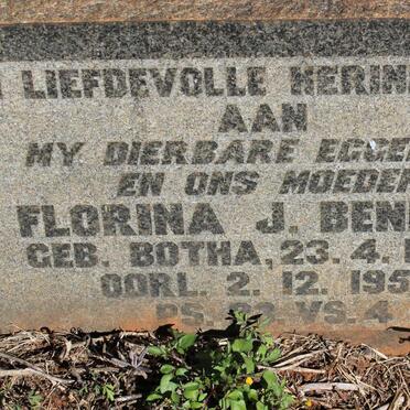 BENDER Florina J. nee BOTHA 1907-1955