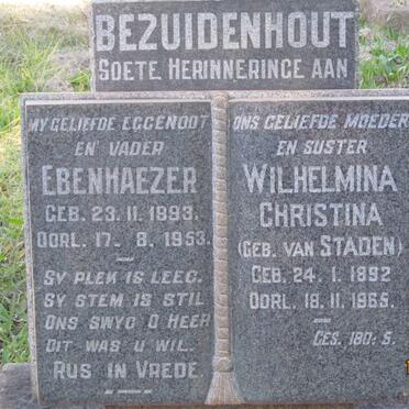 BEZUIDENHOUT Ebenhaezer 1893-1953 &amp; Wilhelmina Christina VAN STADEN 1892-1965